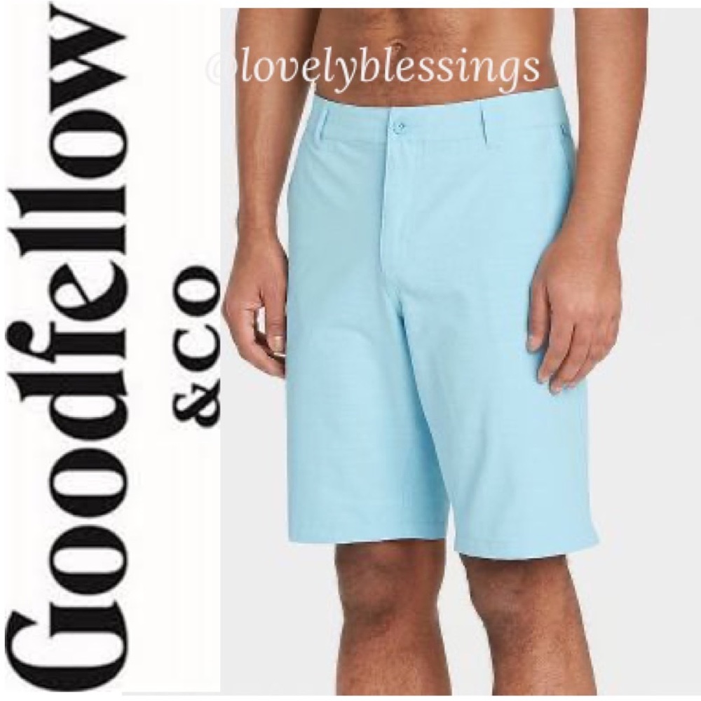 Hybrid Swim Shorts UPF 50+ Sun Protection Aqua Blue Goodfellow & Co. Size L 38